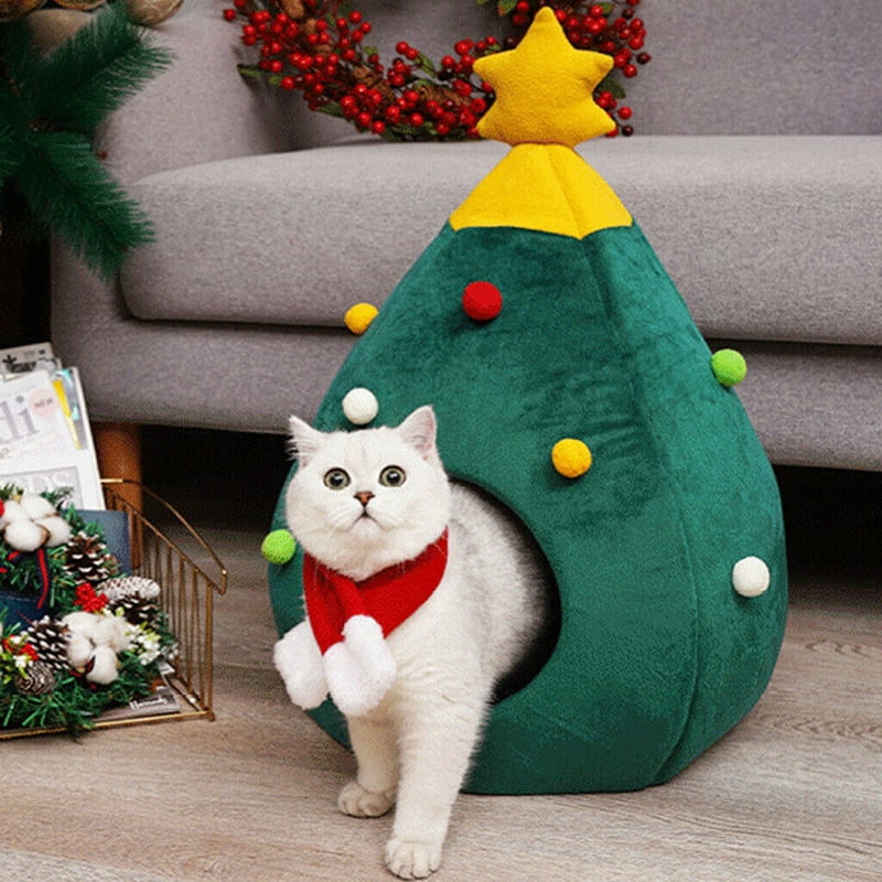 Pet Cat House Dog Bed Kennel Puppy Cave Warm Sleep Bed Christmas Tree Shape Winter Warm Bed Festival Theme Tree Hole Pet Supply - Image 2