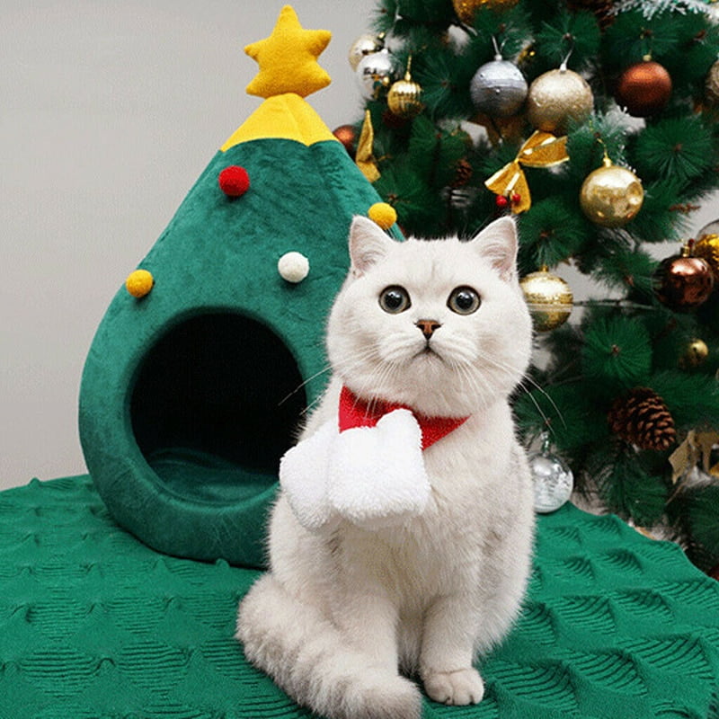 Pet Cat House Dog Bed Kennel Puppy Cave Warm Sleep Bed Christmas Tree Shape Winter Warm Bed Festival Theme Tree Hole Pet Supply - Image 3