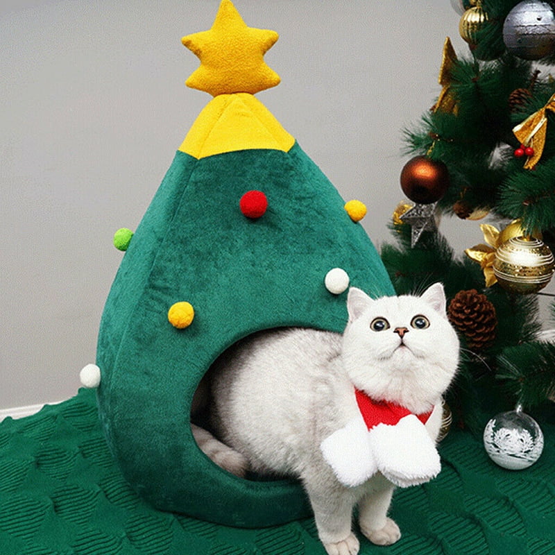 Pet Cat House Dog Bed Kennel Puppy Cave Warm Sleep Bed Christmas Tree Shape Winter Warm Bed Festival Theme Tree Hole Pet Supply - Image 5